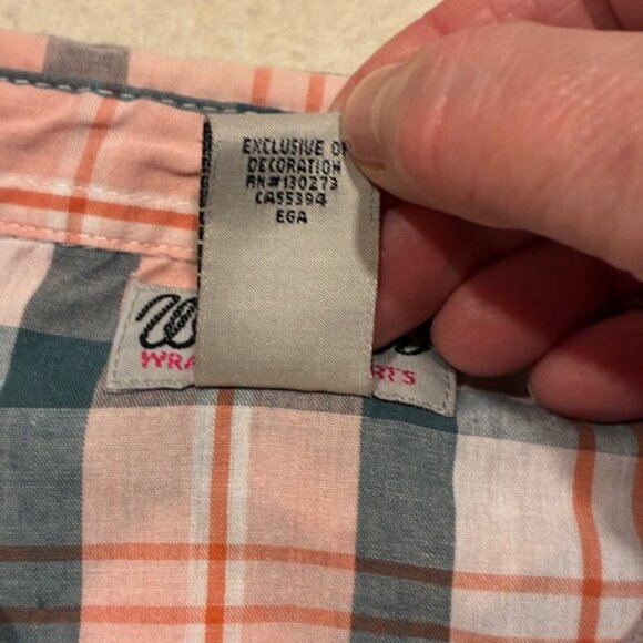 Wrangler Women's Blue Peach Plaid Pearl Snap Buttons Western Country Shirt XL - Picture 8 of 8